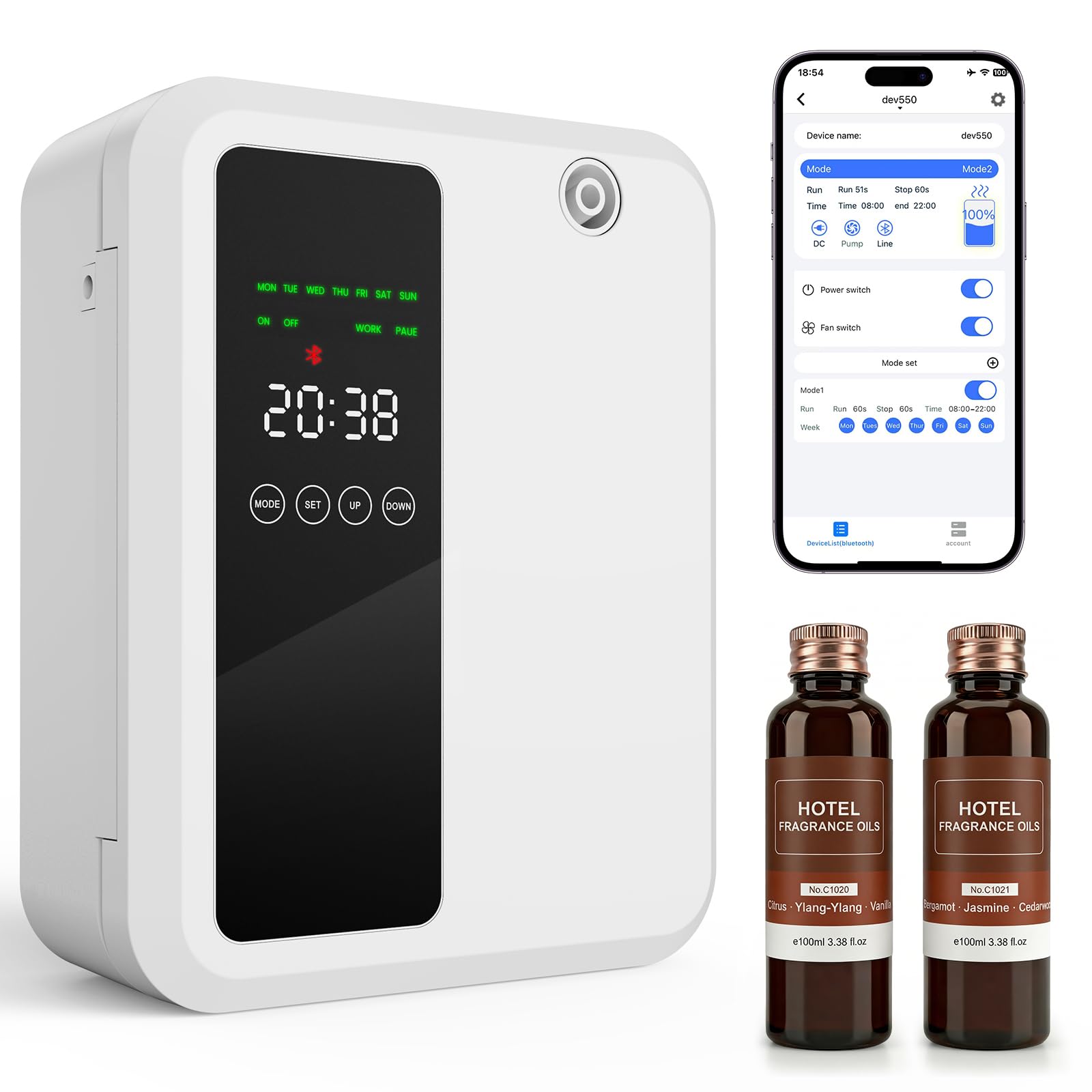 Waterless Essential Oil Diffuser for Large Room, 500ml Hotel Scent Diffuser, Cold Air Scent Machine, Covers Up to 3500 Sq Ft, Smart App Control, Wall Mounted, Fragrance Diffuser for Office Spa Home