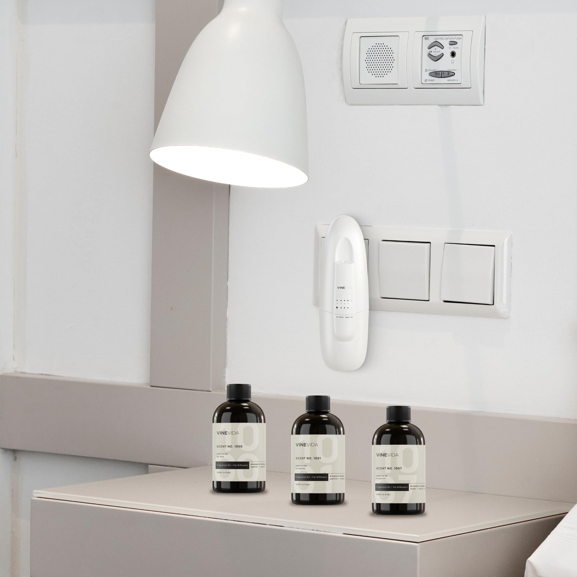 VINEVIDA Studio Plug in Waterless Diffuser and 3 Hotel Fragrance Oils - Essential Oil Diffuser for Home - Room Fragrance Air Diffuser [Black Scent Machine]