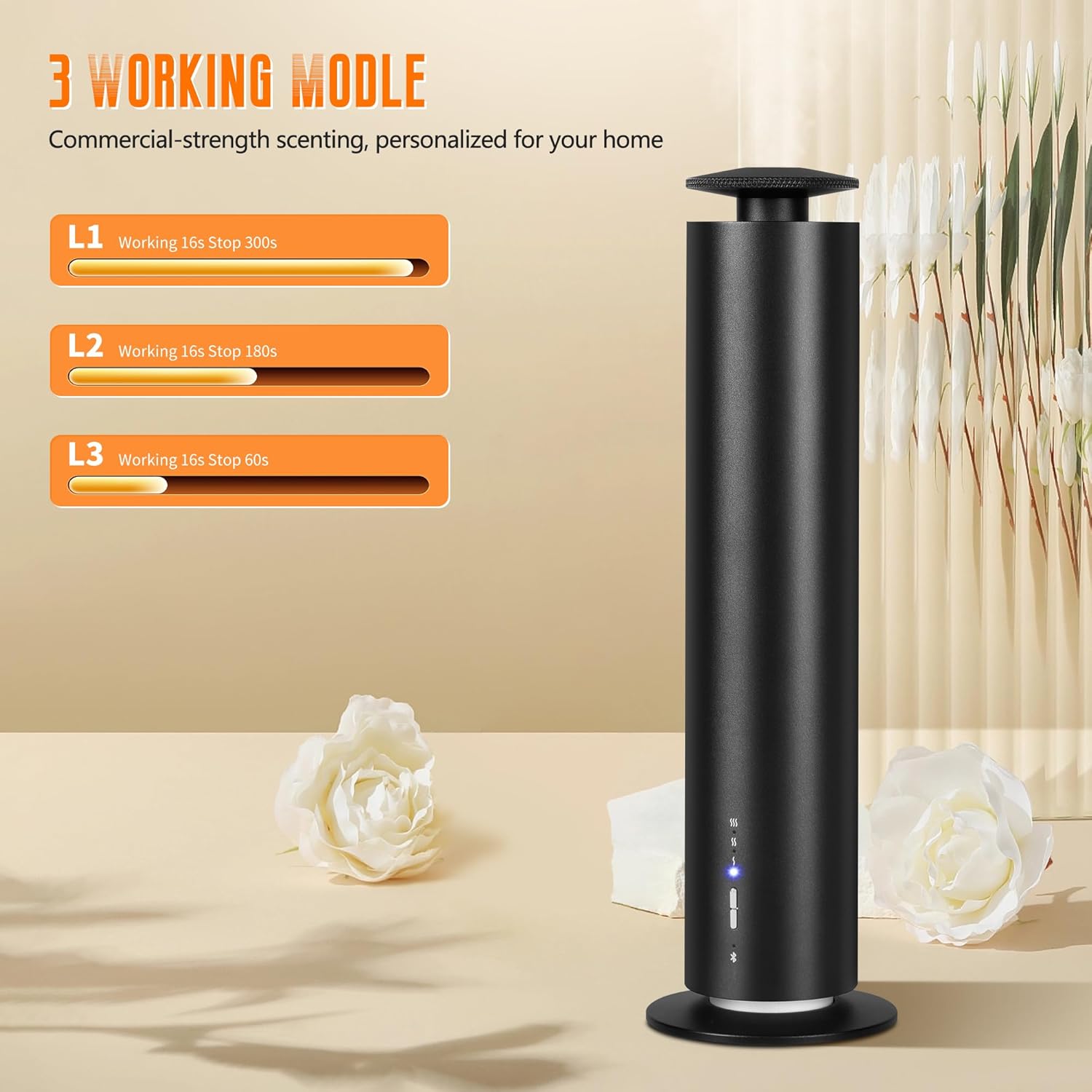 Waterless Scent Diffuser Starter Kit with 5 Oils - Smart APP Cold Air Scent Machine, Up to 2000 Sq Ft for Homes, Offices, Hotels and Spas- Quiet Essential Oil Diffuser, 8H Battery, 3-Color Light,Black