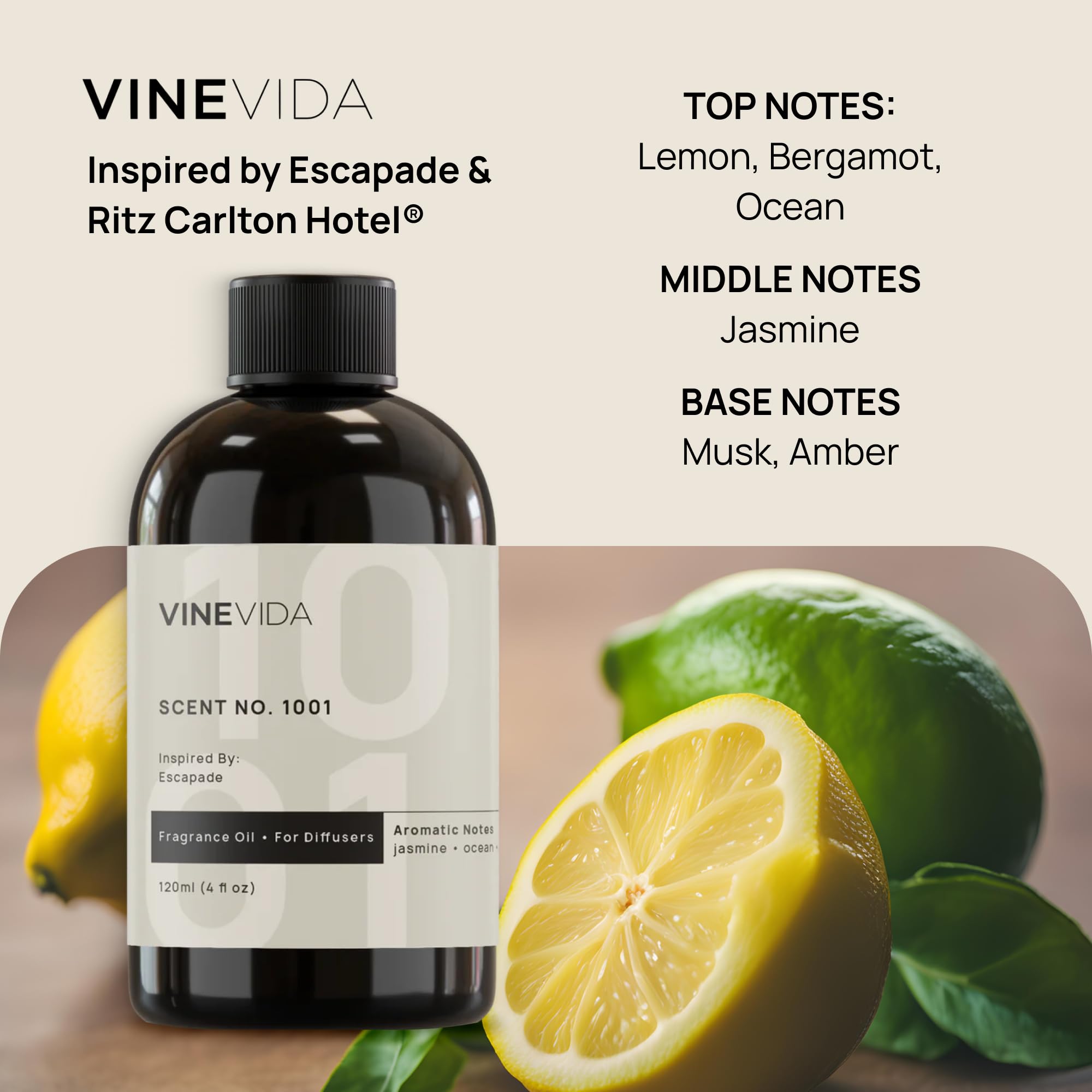 VINEVIDA Studio Plug in Waterless Diffuser and 3 Hotel Fragrance Oils - Essential Oil Diffuser for Home - Room Fragrance Air Diffuser [Black Scent Machine]