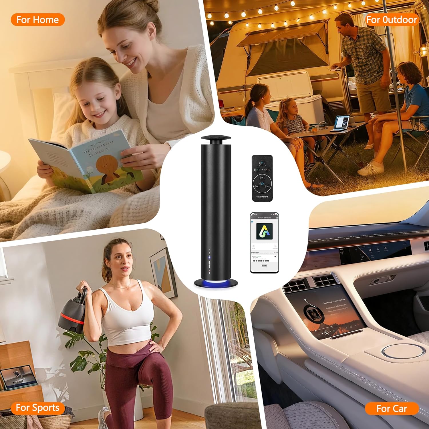 Waterless Scent Diffuser Starter Kit with 5 Oils - Smart APP Cold Air Scent Machine, Up to 2000 Sq Ft for Homes, Offices, Hotels and Spas- Quiet Essential Oil Diffuser, 8H Battery, 3-Color Light,Black