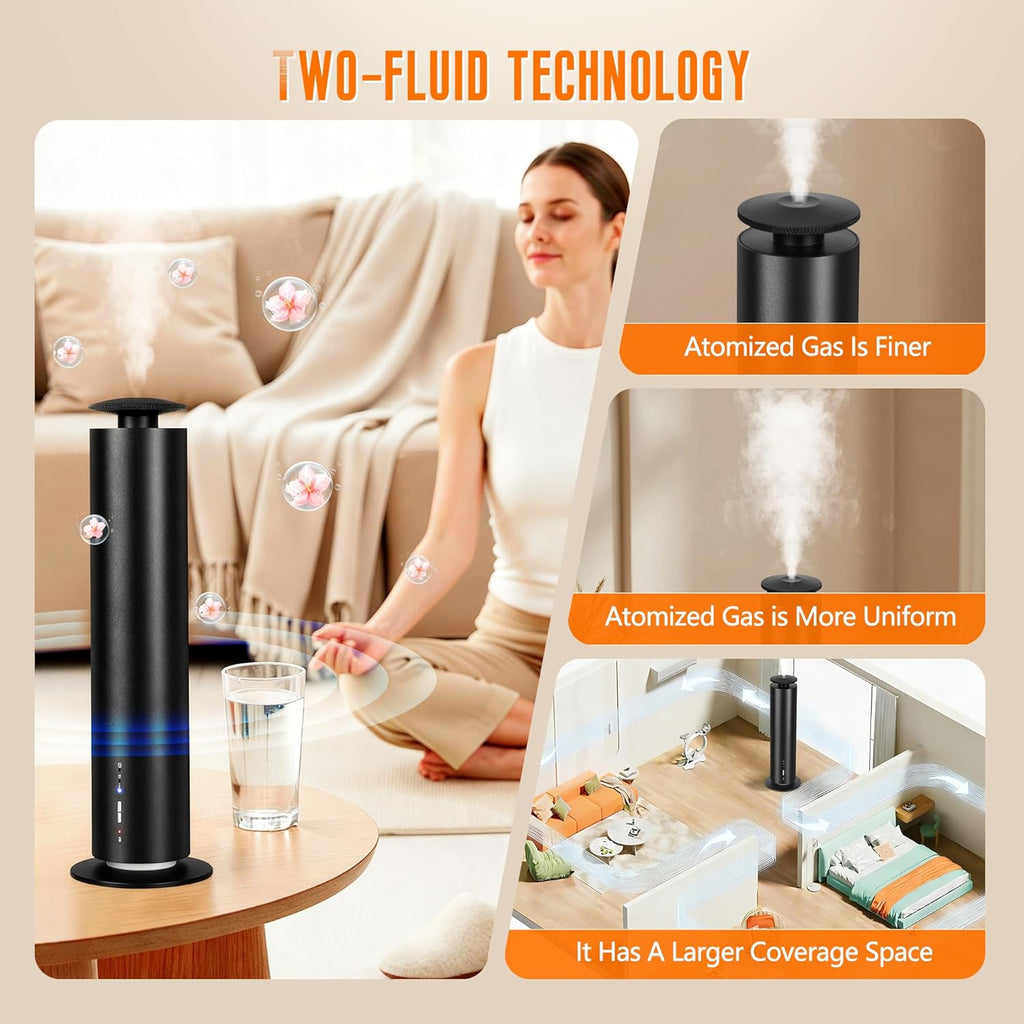 Waterless Scent Diffuser Starter Kit with 5 Oils - Smart APP Cold Air Scent Machine, Up to 2000 Sq Ft for Homes, Offices, Hotels and Spas- Quiet Essential Oil Diffuser, 8H Battery, 3-Color Light,Black