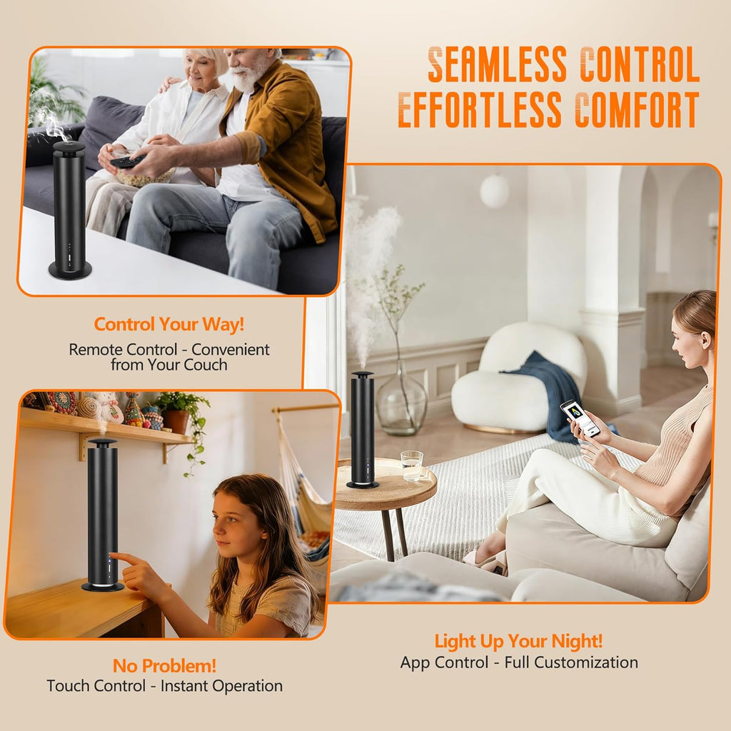 Waterless Scent Diffuser Starter Kit with 5 Oils - Smart APP Cold Air Scent Machine, Up to 2000 Sq Ft for Homes, Offices, Hotels and Spas- Quiet Essential Oil Diffuser, 8H Battery, 3-Color Light,Black