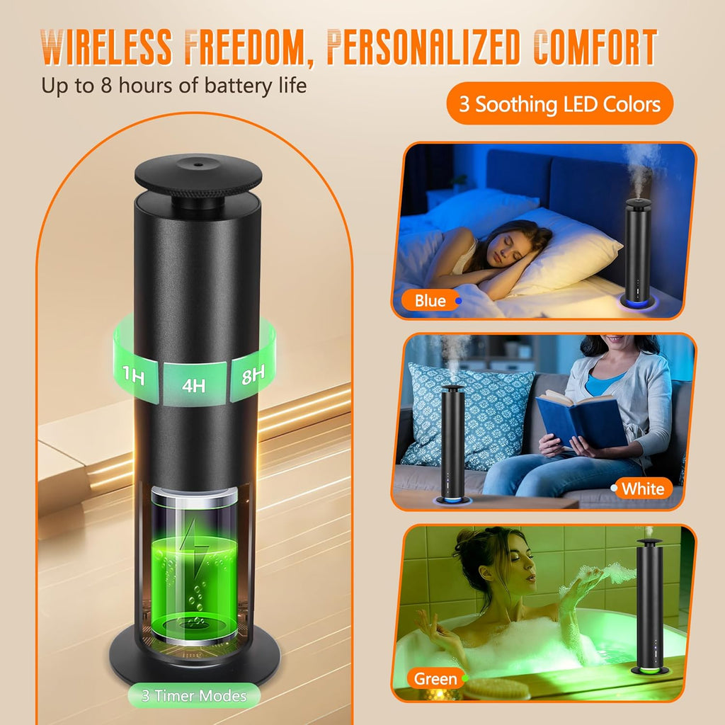 Waterless Scent Diffuser Starter Kit with 5 Oils - Smart APP Cold Air Scent Machine, Up to 2000 Sq Ft for Homes, Offices, Hotels and Spas- Quiet Essential Oil Diffuser, 8H Battery, 3-Color Light,Black